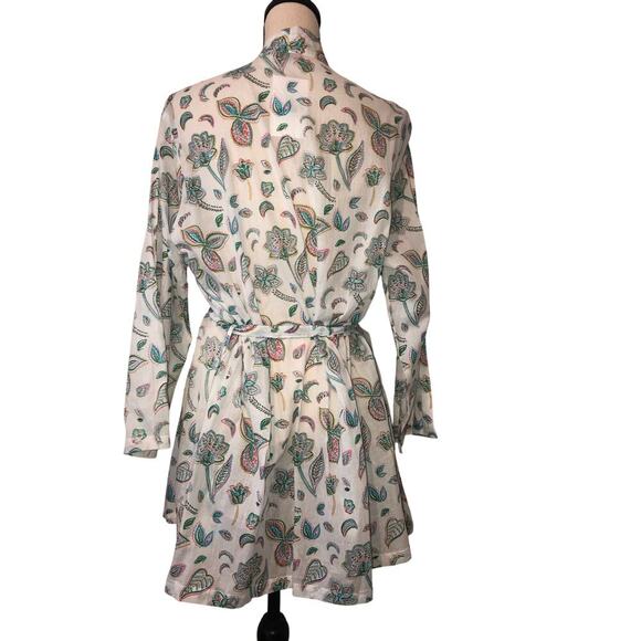 Germain Des Pres Kimono One Size Floral Cotton Short Robe India Blue New Tags - Picture 5 of 10